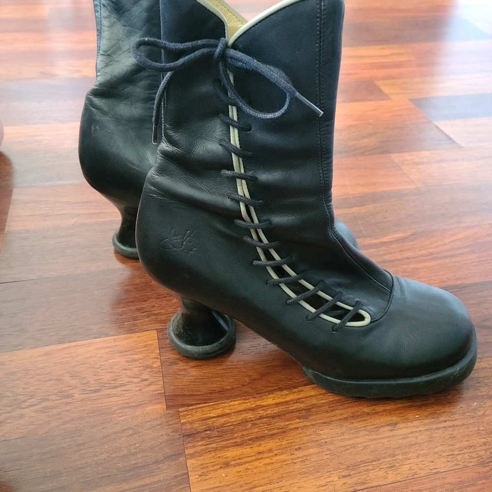 John Fluevog baby cake heel lace boot